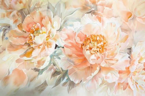 Abstrakte Orange Wasserfarben Pfingstrosen - Frühlings Wiese