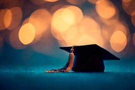 Graduate hat with festive bokeh by Poster Art Shop