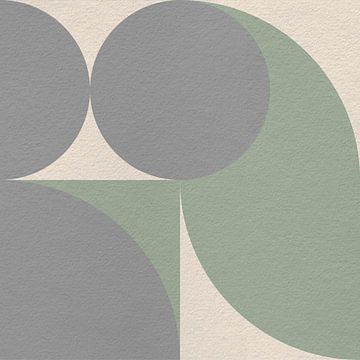 Bauhaus en retro 70s geïnspireerde geometrie in pastels. Grijs, groen, wit. van Dina Dankers