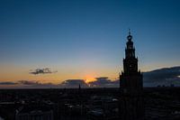 View over the city of Groningen at sunset