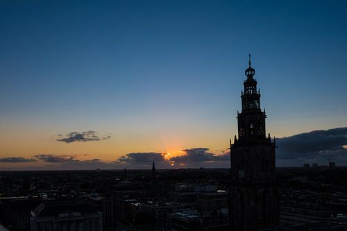 View over the city of Groningen at sunset