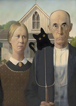 Affiche chat American Gothic Cat