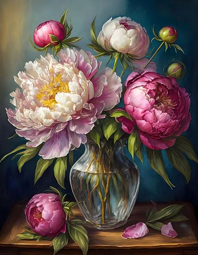 Vaas met pioenrozen
