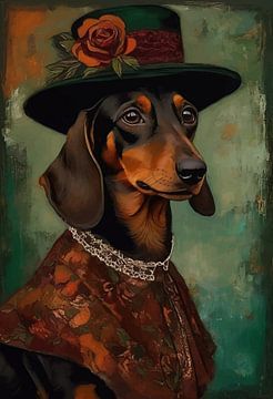 Chien teckel en robe victorienne