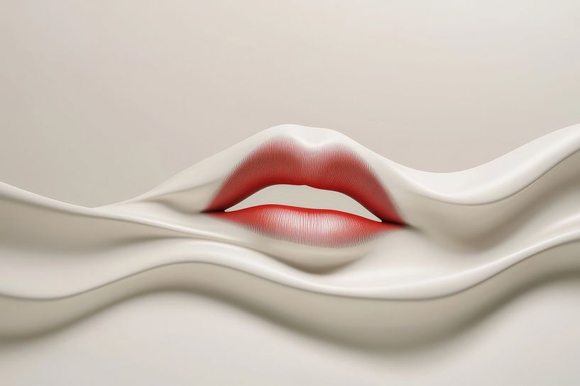 Wavy Silence - Lèvres rouges abstraites par Eva Lee