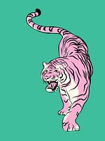 Tiger in Hellrosa und Grün