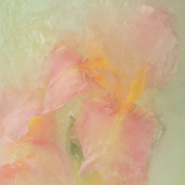 Fleurs dans la glace, couleurs pastel rose, jaune et vert sur Carla Van Iersel