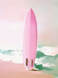 Pink Surfboard Beach Art by IamHome Studio