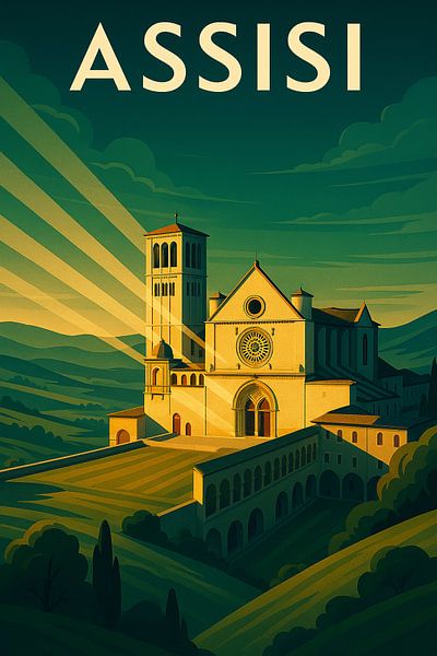 Assisi Basiliek - Art Deco Reisposter van Travel Shop