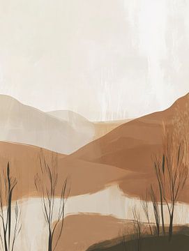 Minimalistisch landschap met heuvels en riet in aardse tinten van Dutch Art Works