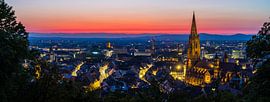 Deutschland, XXL-Panorama von bunten roten Sonnenuntergang Himmel schmücken illu von adventure-photos
