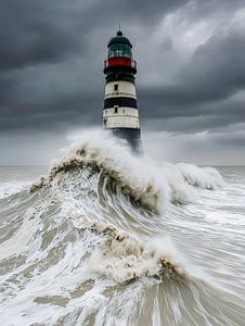 Imposante Welle trifft auf Leuchtturm