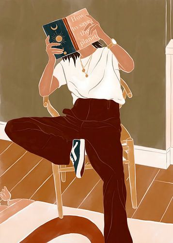 Minimalist illustration of a person reading about saving the planet