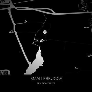 Zwart-witte landkaart van Smallebrugge, Fryslan. van Rezona