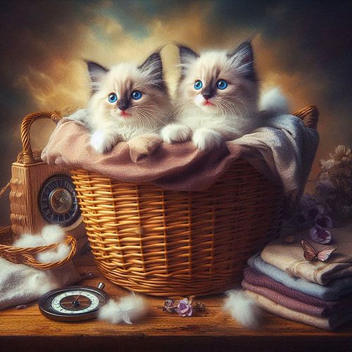 ragdoll kittens in een wasmand
