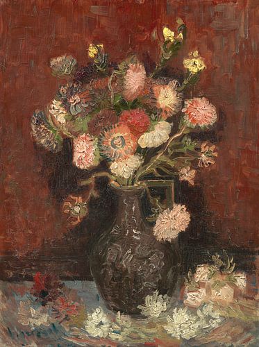 Vaas met Chinese asters en tuingladiolen, Vincent van Gogh