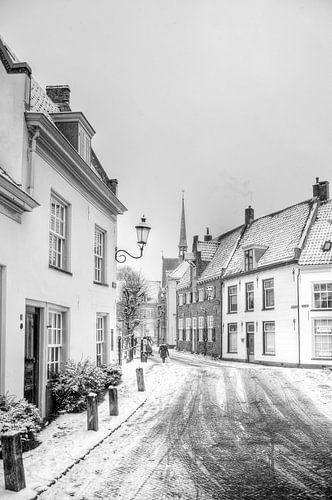 Winter in historic Amersfoort black and white