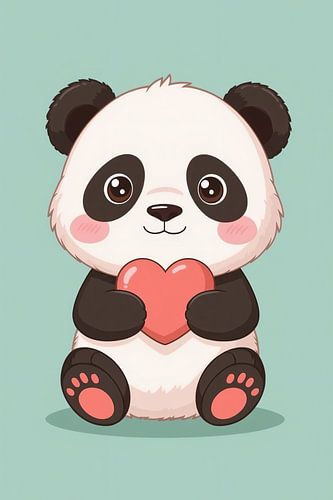 Cartoon panda holding heart illustration