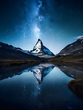 De melkweg boven de Matterhorn van Visuals by Justin