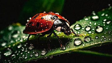Ladybird in the rain with raindrops by Mustafa Kurnaz