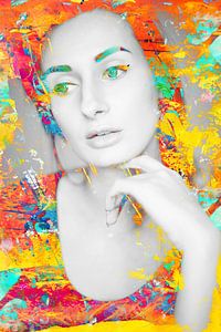 Digitale Fotokunst - Porträt der Frau / in der Nähe / Augen / Lippen / Abstrakt / Farbe / Gelb / Ora