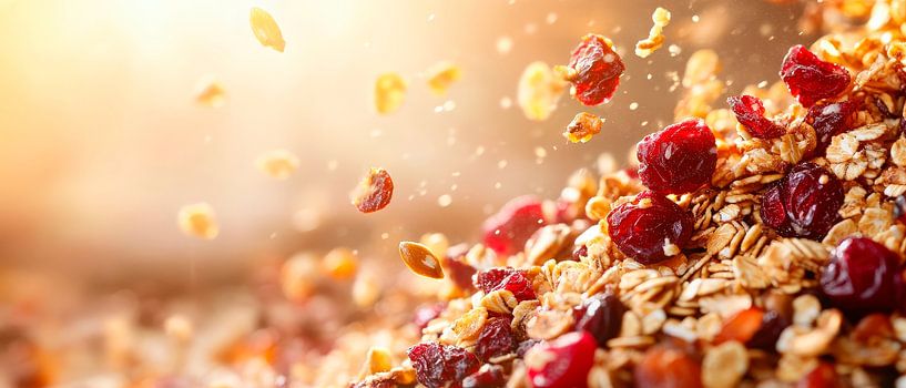Fruchtige Müsli-Mischung in Bewegung von Poster Art Shop