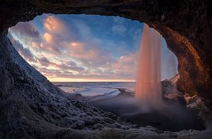 Seljalandsfoss sunset panorama