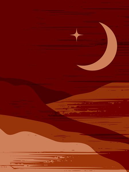 Retro poster in boho style. Moon in the mountains .Nr.5 by Dina Dankers