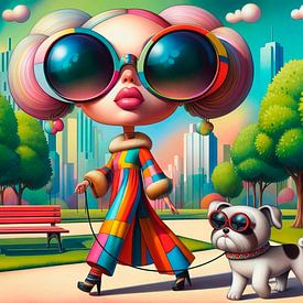 Eine trendige Frau geht mit dem Hund spazieren von ¡ guay !