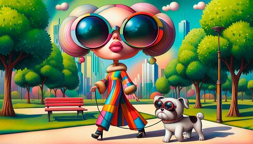 Hippe dame laat de hond uit