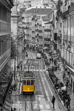 Yellow tram 25 in central Lisbon by Sander Groenendijk