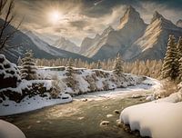 winter river landscape in the mountains