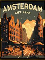Amsterdam, Vintage-Poster mit Grachtenhäusern