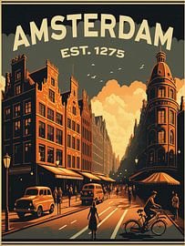Amsterdam, Vintage-Poster mit Grachtenhäusern von Roger VDB