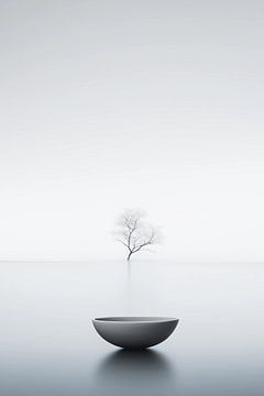 Eenzame boom in het gladde meer van haroulita