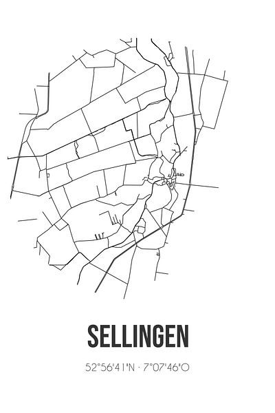 Sellingen (Groningen) | Map | Black and white by Prints of Place
