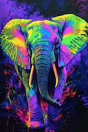 Tuin Kleurige Olifant | Kleurige Olifant Schilderij van Abstract Schilderij