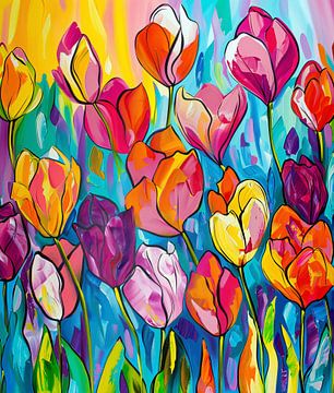 Colourful Tulips Abstract by Jacky