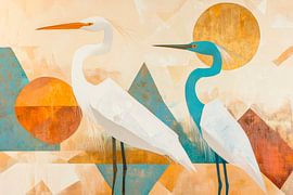 Elegante Reiher im geometrischen Spiel von Poster Art Shop