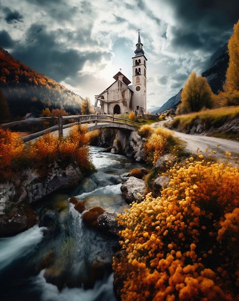 Église au bord de la rivière par fernlichtsicht