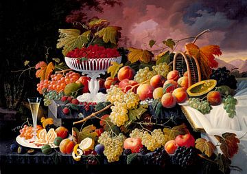 Severin Roesen. Fruit Still Life in a Landscape