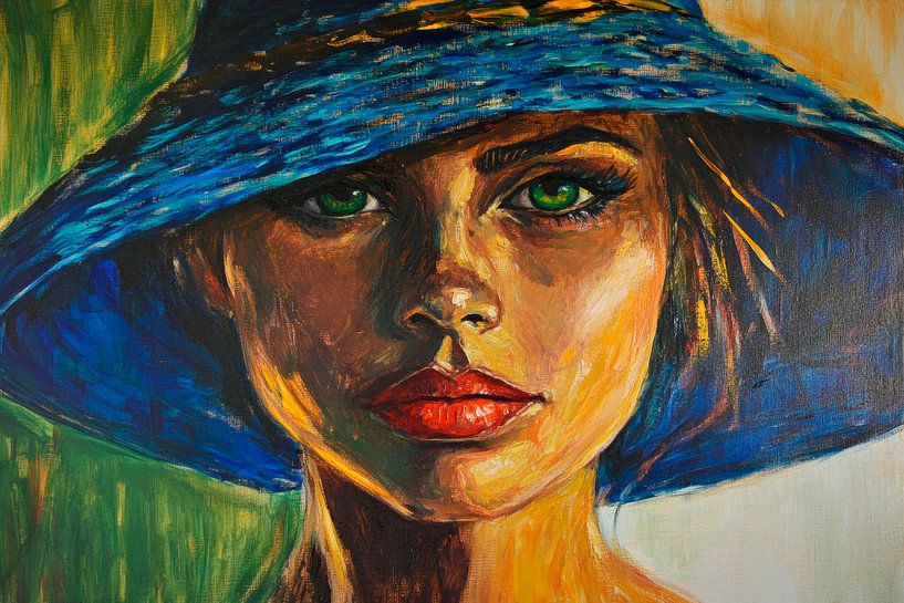 Femme Fatale with blue sun hat by Poster Art Shop