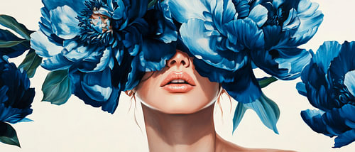 Blumenklang: Vrouw met blauwe pioenrozen
