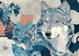 Wolf in grüner Umgebung von Abstraktes Gemälde