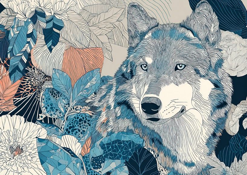 Le loup dans un environnement feuillu par Peinture Abstraite