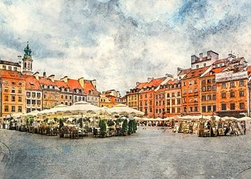 Warschau aquarel kunst #warsaw van JBJart Justyna Jaszke