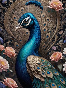 Botanical bird collection - Peacock by Wall Art Wonderland