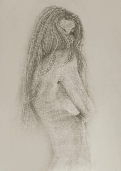 Esquisse jeune femme, nue discrète brun-gris par Krista Kitsz Art
