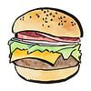 Broodje hamburger (realistisch aquarel schilderij vlees voedsel kaas brood snackbar fastfood lekker) van Natalie Bruns