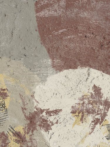 Œuvre d'art abstraite moderne avec des formes, des lignes et des textures dans des couleurs terreuses